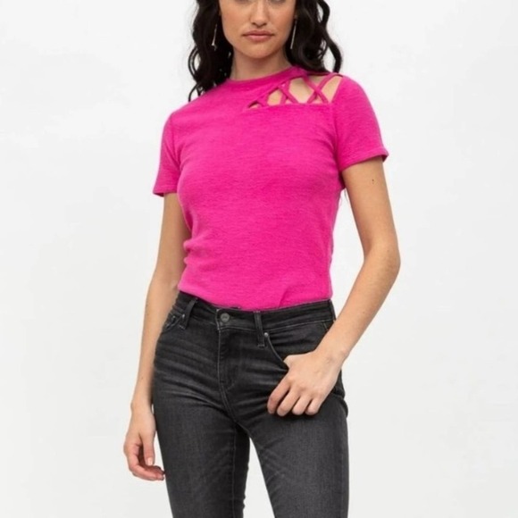 n:Philanthropy Irene Pink Fuchsia Cut Out Bodysuit Size Small NWT - Picture 1 of 8